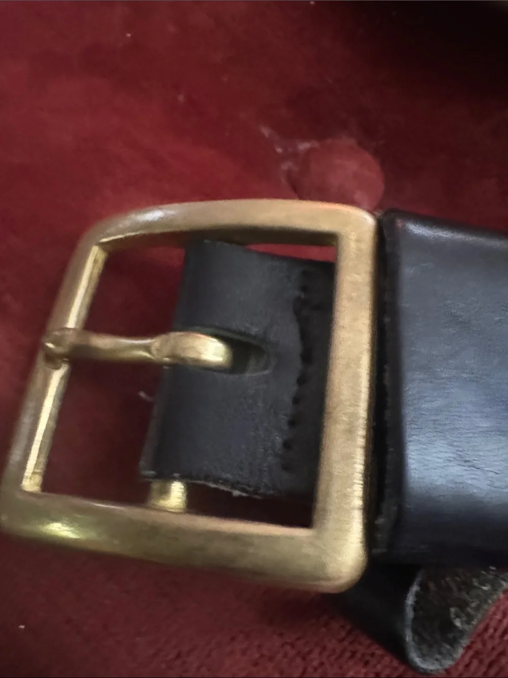 J. Crew Black Leather Belt with Antiqued Brass Buckle